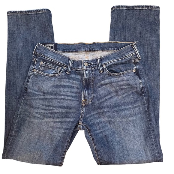 Abercrombie & Fitch Kennan Straight Leg Blue Denim Stretch Jeans Size 31/32 - Picture 3 of 8